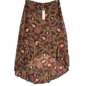 Status By Chenault High‎ Low Midi Skirt Ruffle Print Women's Size M